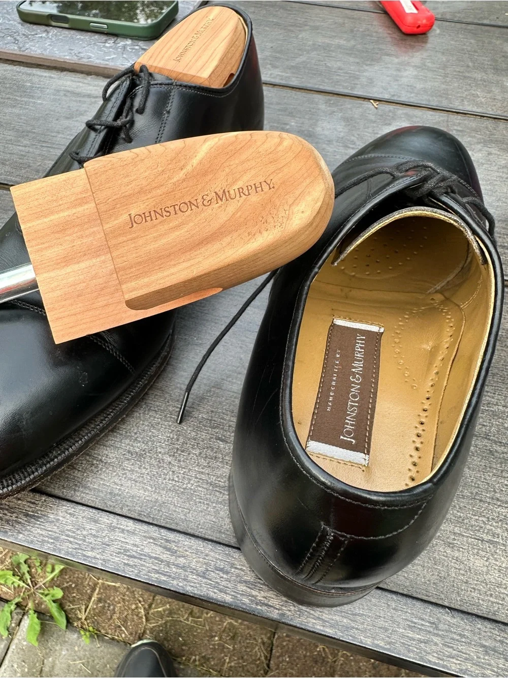 Johnston & Murphy Black Leather Cap-Toe Derby Oxfords